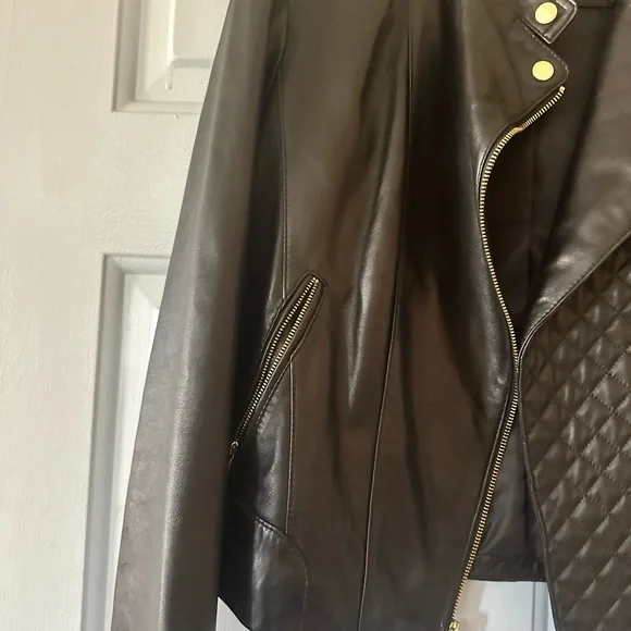 Cole Haan Black Quilted Leather Moto Jacket. Size large. - Picture 8 of 14